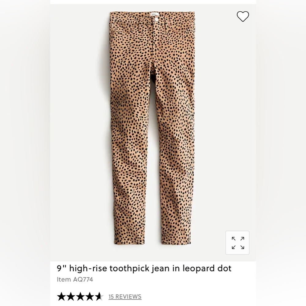 J.Crew Toothpick 9” Rise Leopard Print Jeans
